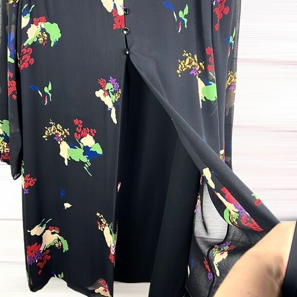 Evan Picone Vintage Silk Layered Black Shift Dress Midi, Sheer Sleeves size 20W - Picture 4 of 15